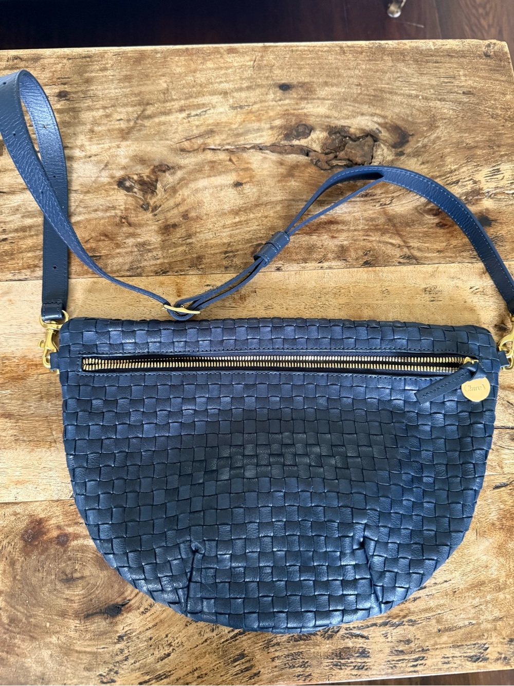 Clare V. Navy  Leather Crossbody Bag with Gold Hardware - Picture 5 of 5